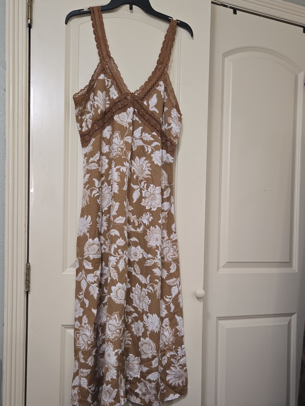 LOFT Brown Maxi Dress with White Floral Print